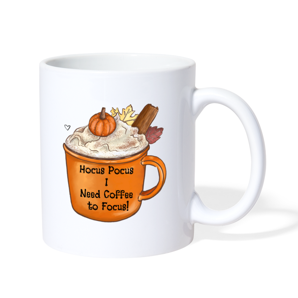 Hello Fall, Home Gifts - Fall and Spooky Season Mug Decor - Halloween Season Mug - Coffee Lover Gift, Hocus Pocus I need coffee to focus - white